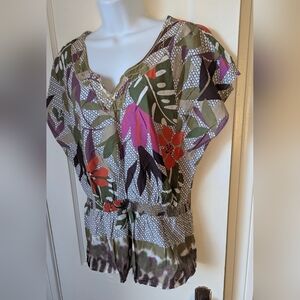 Cato Floral V-Neck Blouse in Olive, Purple, Red